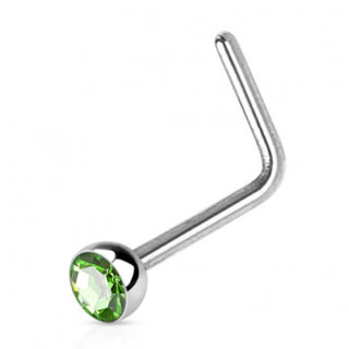Piercing nez acier en "L" � strass vert
