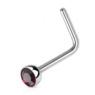 Piercing nez acier en "L" � strass violet