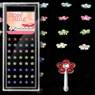 piercing nez acier fleur pav�e de pierres