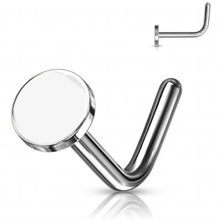 Piercing nez acier � pastille ronde et tige "L"