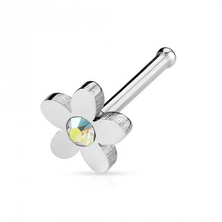 Piercing nez acier petite fleur � cristal aurore bor�ale