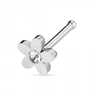 Piercing nez acier petite fleur � cristal clair
