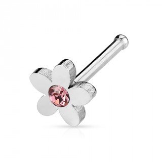 Piercing nez acier petite fleur � cristal rose
