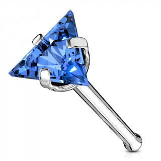 Piercing nez acier � triangle de zirconium bleu