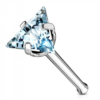 Piercing nez acier � triangle de zirconium bleu clair