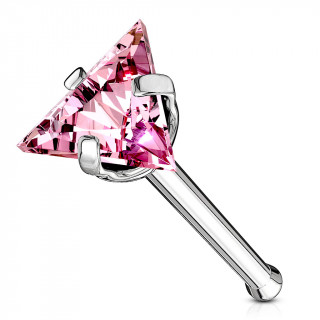 Piercing nez acier � triangle de zirconium rose