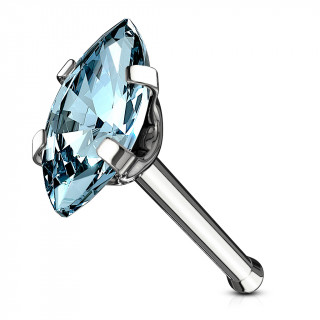 Piercing nez acier � zirconium taill� en marquise - Bleu aqua