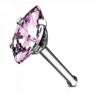 Piercing nez acier � zirconium taill� en marquise - Rose