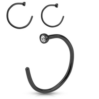 Anneau de nez en acier noir avec pierre claire