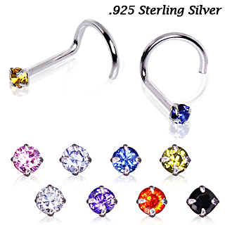 Piercing nez argent 925 tige "U" � strass rond