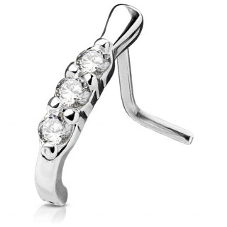 Piercing nez argent� � trio de strass  - tige "L"