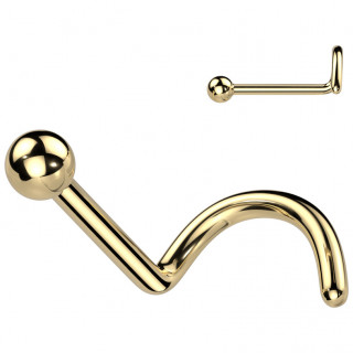 Piercing nez boule stud tige U (tire-bouchon) en Titane dor�
