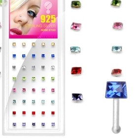 Piercing nez stud en argent avec pierre carr�e