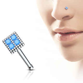Piercing nez � carr� serti de pierres bleues