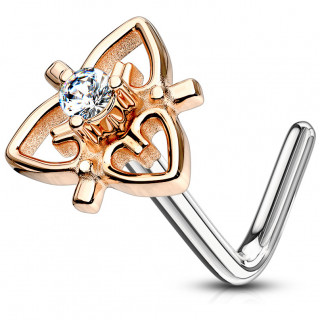 Piercing nez � coeurs dispos�s en triangle - Tige L - Cuivr�