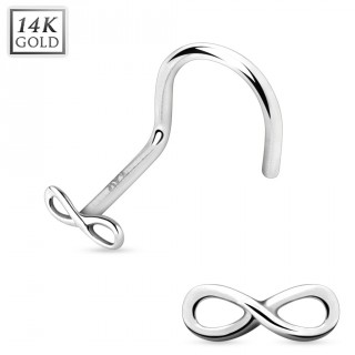 Piercing nez courb� en or blanc 14 carats avec symbole "infini"