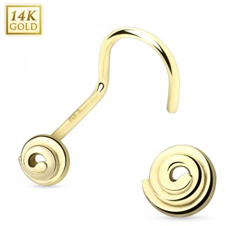 Piercing nez courb� en or jaune 14 carats avec spirale