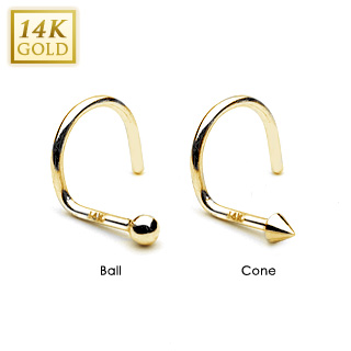 Piercing nez crochet � boule ou pointe en or jaune 14 carats