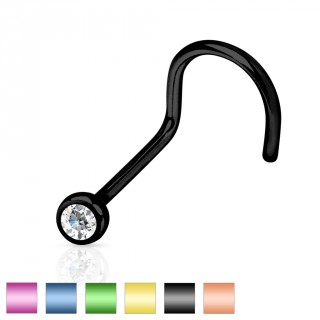 Piercing nez crochet en acier plaqu� titanium par ionisation avec strass