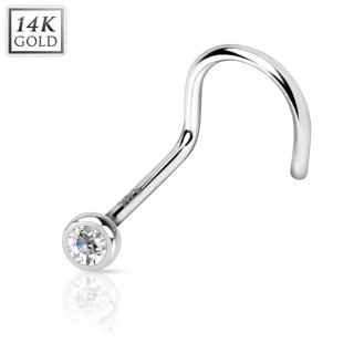 Piercing nez crochet en or blanc 14 carats avec demi-sph�re sertie