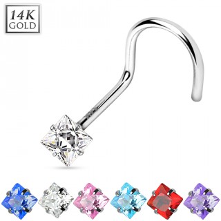 Piercing nez crochet en or blanc 14 carats avec pierre carr�e