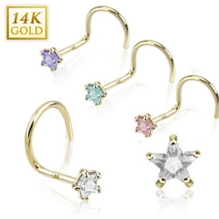 Piercing nez crochet en or jaune 14 carats avec �toile de zirconium