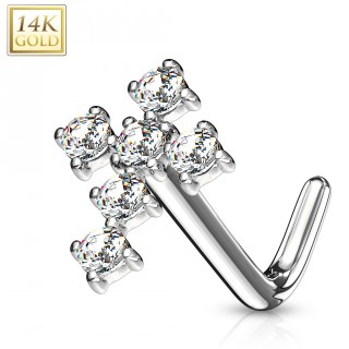 Piercing nez croix latine sertie en or blanc 14 carats � tige L