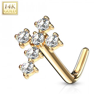 Piercing nez croix latine sertie en or jaune 14 carats � tige L