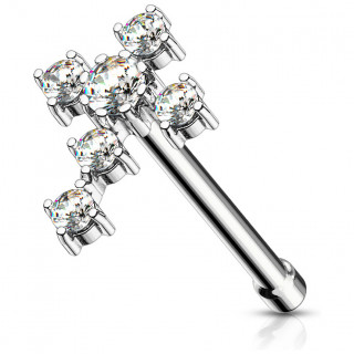 Piercing nez croix latine strass � tige droite - Clair