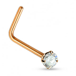 Piercing nez cuivr� en acier � tige en L avec strass clair de 2mm