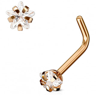 Piercing nez cuivr� tige "L" � strass �toil� couvert de 5 griffes