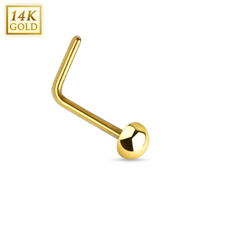 Piercing nez � d�me en or jaune 14 carats � tige en "L"