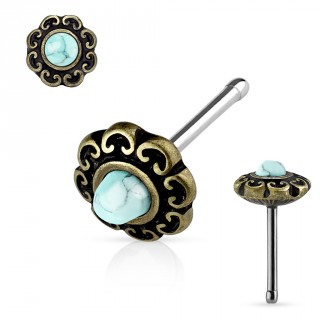 Piercing nez dor� antique � coeurs et turquoise