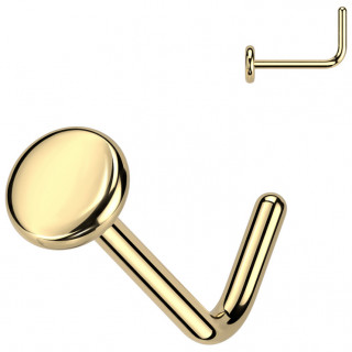 Piercing nez dor� disque stud tige L en Titane