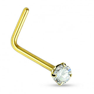 Piercing nez dor� en acier � tige en L avec strass clair de 2mm