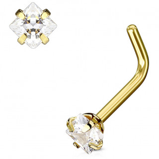Piercing nez dor� � strass carr� couvert de 4 griffes - tige "L"