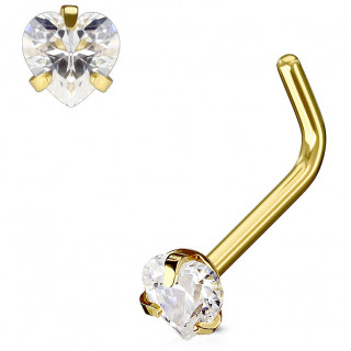 Piercing nez dor� � strass coeur couvert de 3 griffes - tige "L"