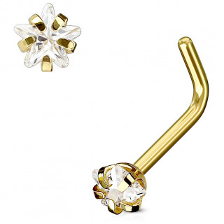 Piercing nez dor� tige "L" � strass �toil� couvert de 5 griffes