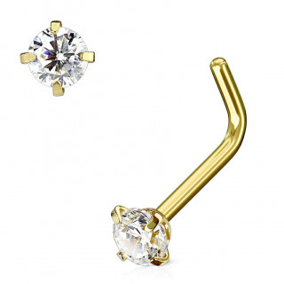 Piercing nez dor� � tige "L" et strass griff� clair