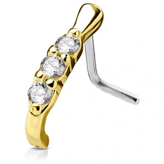 Piercing nez dor� � trio de strass - tige "L"