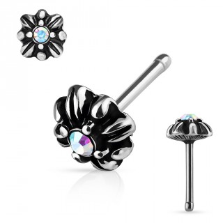 Piercing nez double croix tribale � cristal aurore bor�ale