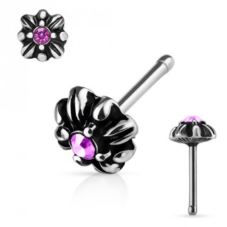 Piercing nez double croix tribale � cristal rose