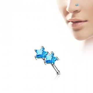 Piercing nez droit � duo d'�toiles strass - Bleu aqua