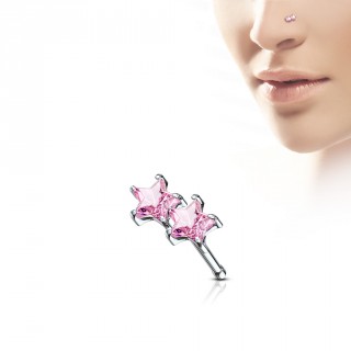 Piercing nez droit � duo d'�toiles strass - Rose