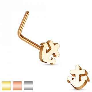 Piercing nez en acier � tige en L avec embout ancre de marine