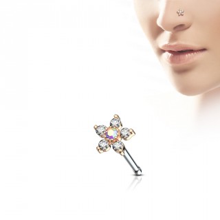 Piercing nez fleur cuivr�e � strass clairs