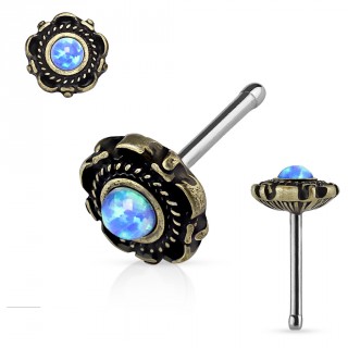 Piercing nez fleur dor� antique � Opale bleue