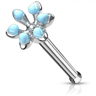Piercing nez fleur emaill�e - Bleu Aqua