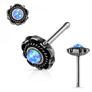 Piercing nez fleur gris ancien � Opale bleue