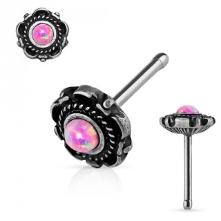 Piercing nez fleur gris ancien � Opale rose